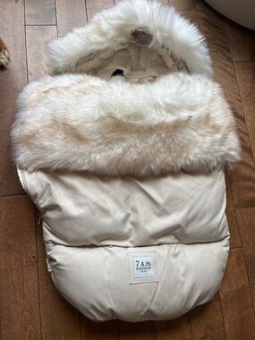 7 A.M. Enfant Cream Faux-Fur Lined Kids Puffer Footmuff